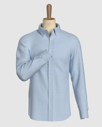 Giza Cotton Micro-Checked Shirt - Light Blue