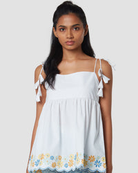 Sweet Gardenia Floral Embroidered Strappy Top