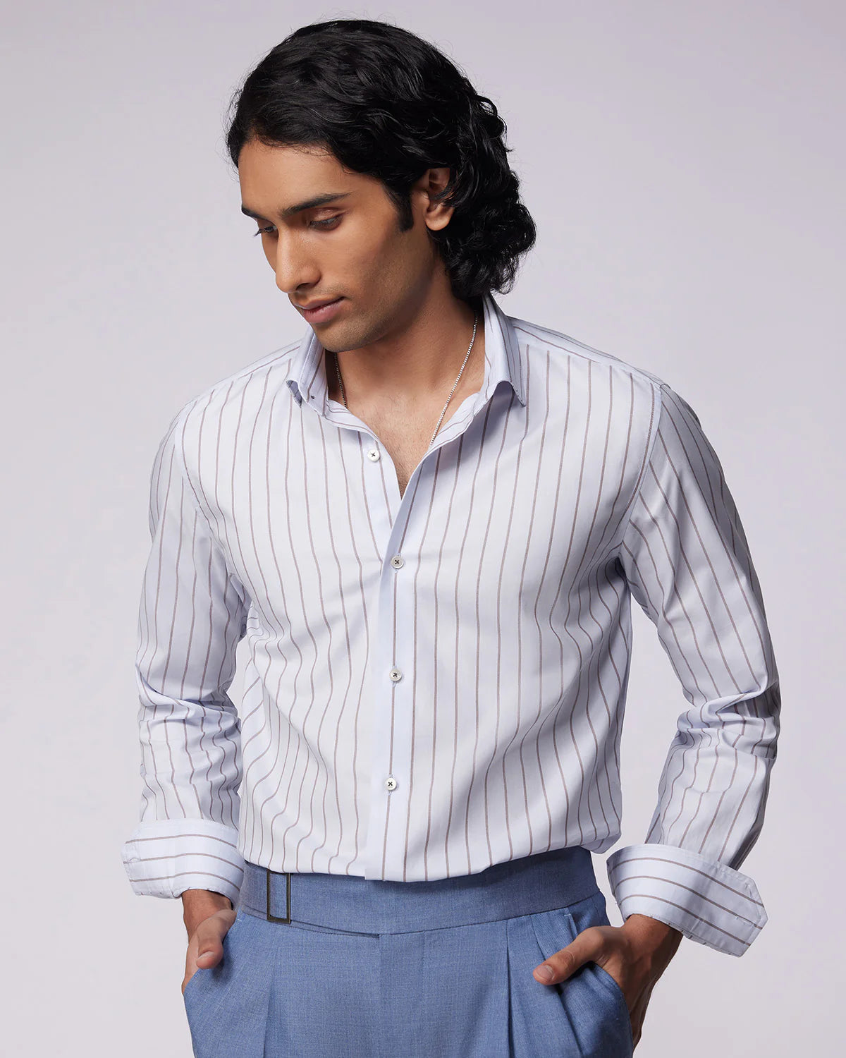 Light Blue Half-Sleeve Textured Shirt