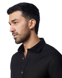 Japanese Blended Wool Stretch Houndstooth Shirt - Beige & Black