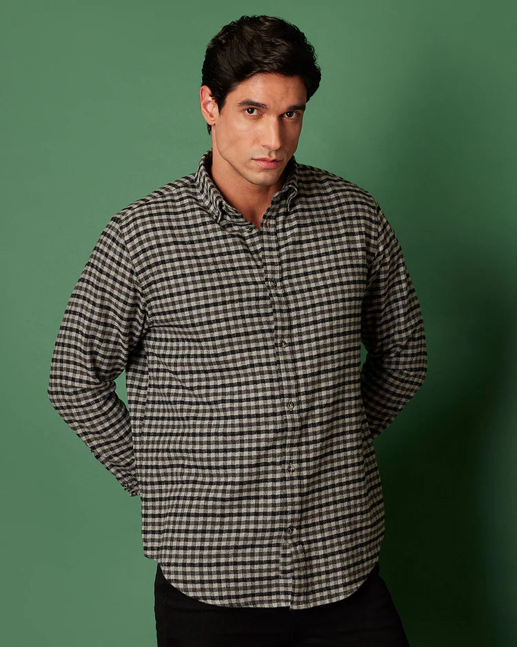 Navy Abstract Flat Knit Shirt