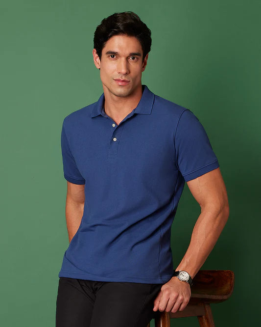 Signature Classic Button Polo T-Shirt - Mid Blue