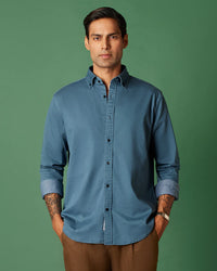 Teal Washed Dobby Denim Shirt