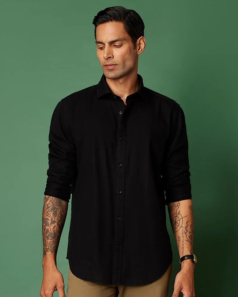 Black Cotton Linen Shirt