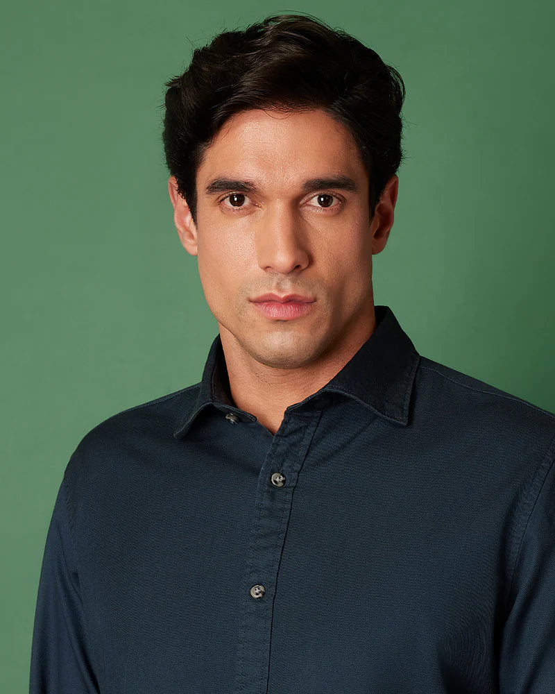 Navy Cotton Linen Shirt