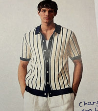 Green & Ecru Striped Flat Knit Shirt (RTW)