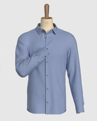 Giza Cotton Herringbone Shirt - Dark Blue