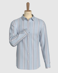 Wrinkle-Free Bamboo-Blend Stretch Pinstriped Shirt - Blue