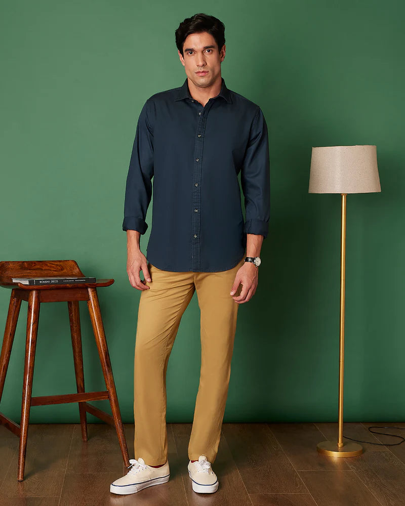 Navy Cotton Linen Shirt