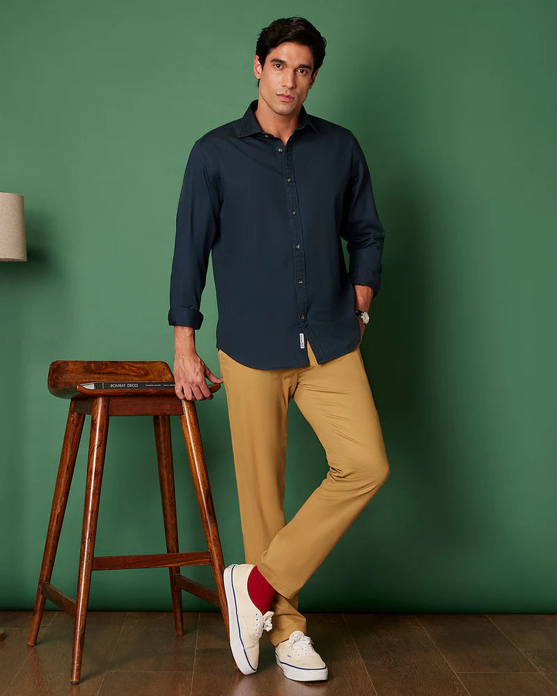 Navy Cotton Linen Shirt