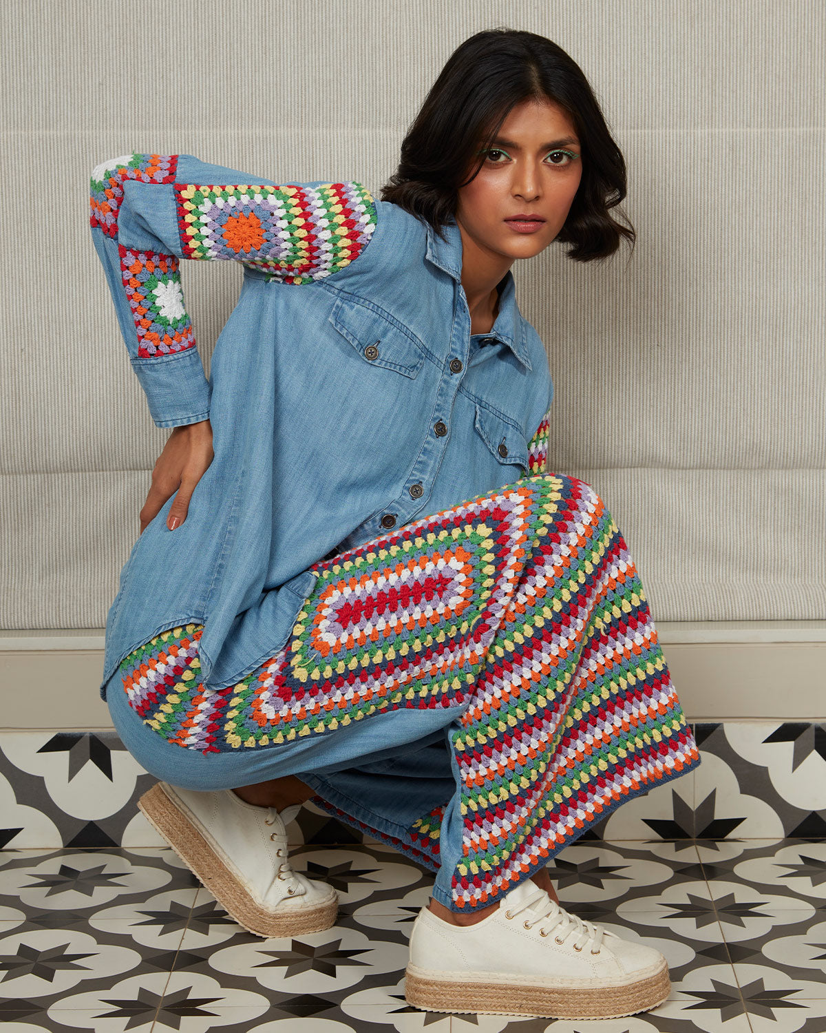 Pause Passionfruit Crochet Denim Shirt 