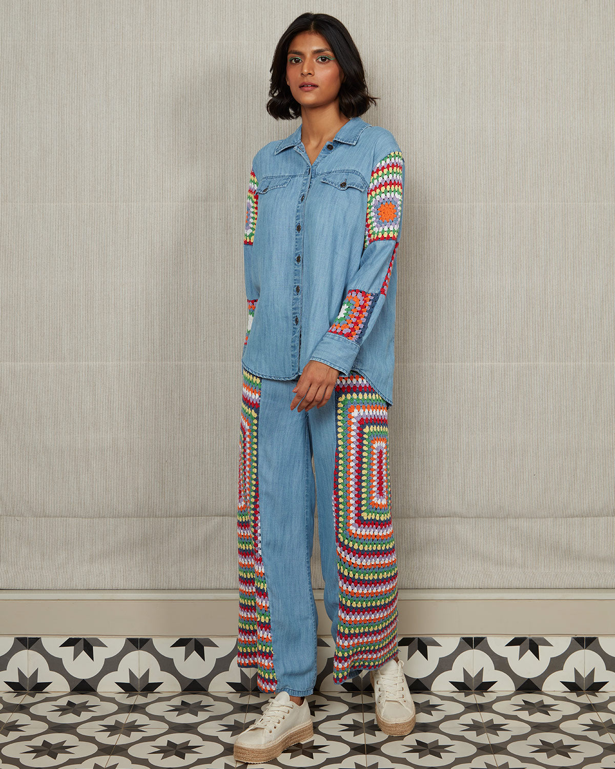 Pause Passionfruit Crochet Denim Shirt 