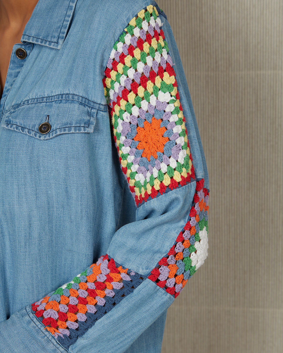 Pause Passionfruit Crochet Denim Shirt 