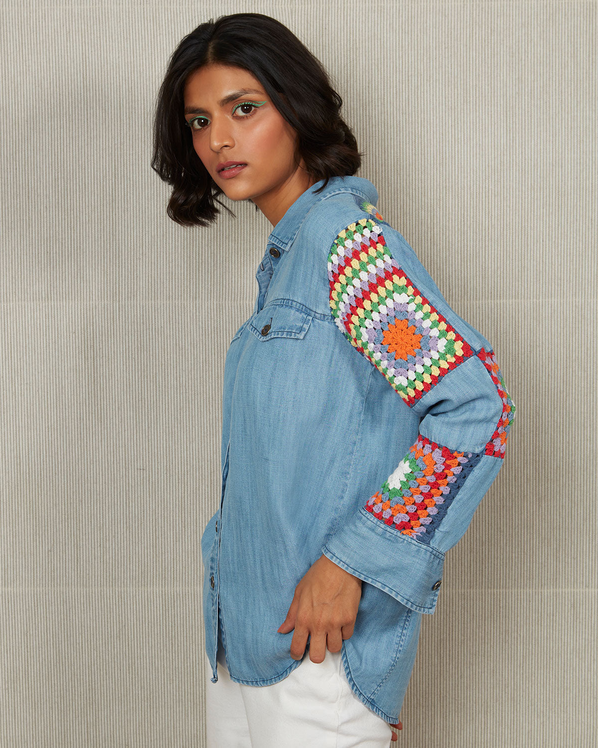 Pause Passionfruit Crochet Denim Shirt 