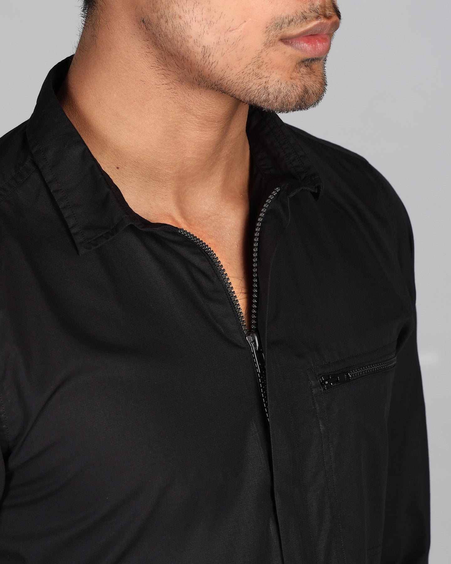 Onyx Black Zipper Shirt