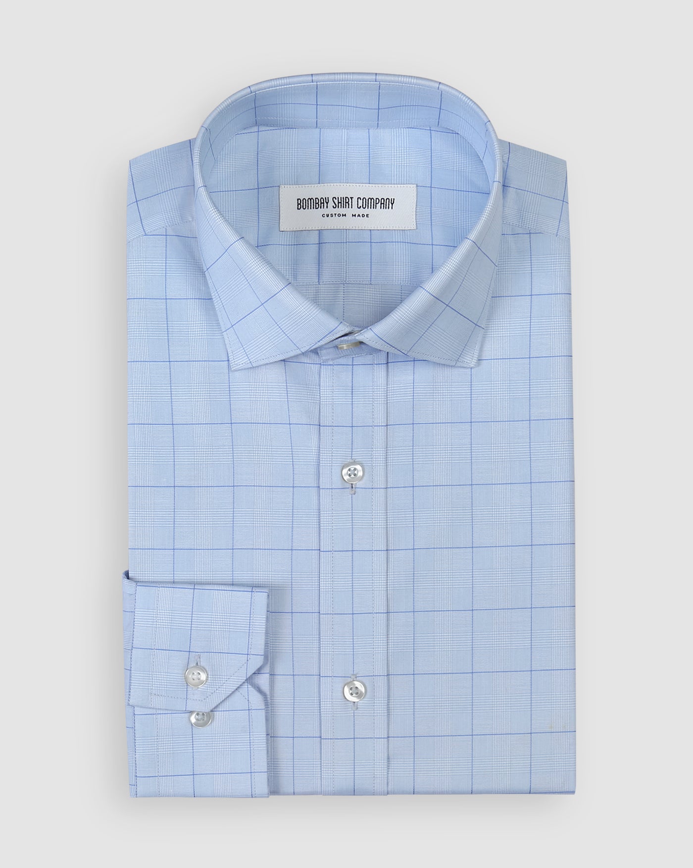 Wrinkle Resistant Medium Blue Glen Plaid Checks