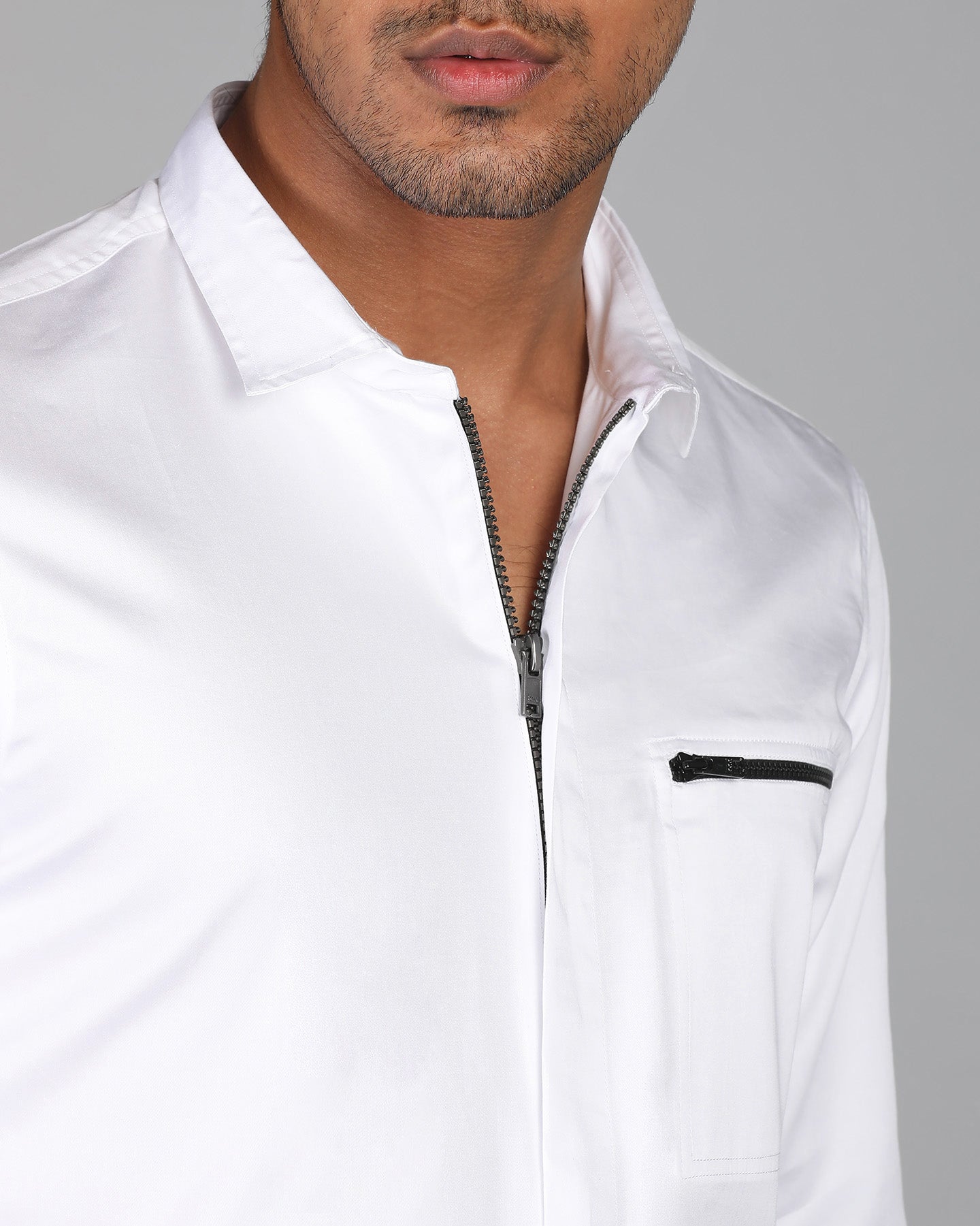 Pearl White Zipper Shirt