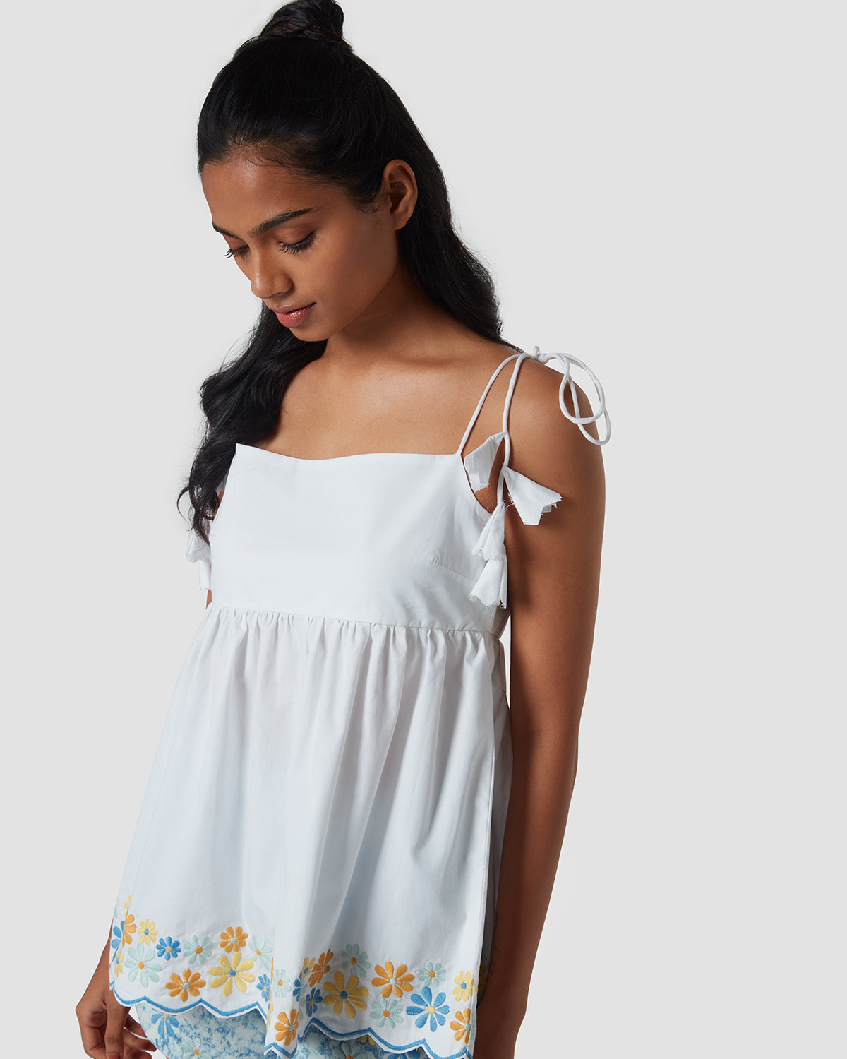 Pause Sweet Gardenia Floral Embroidered Strappy Top 