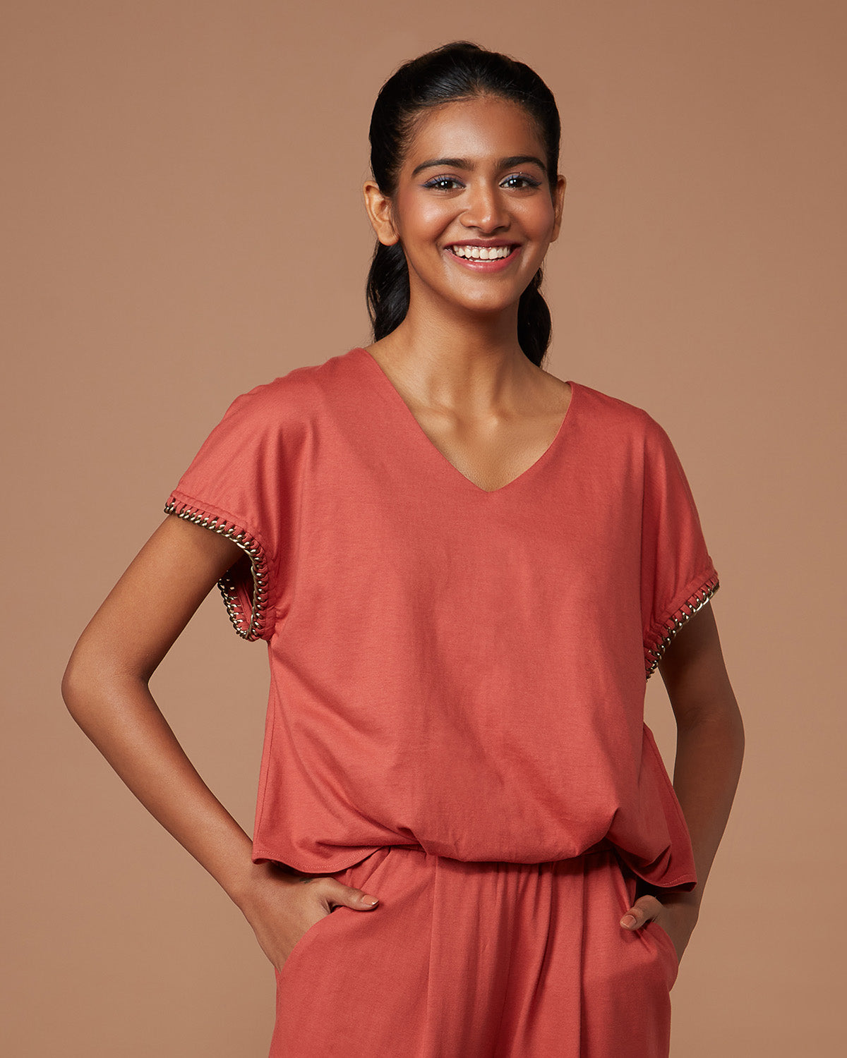 Pause Sunset Kiss Chain Sleeve Jumpsuit Orange