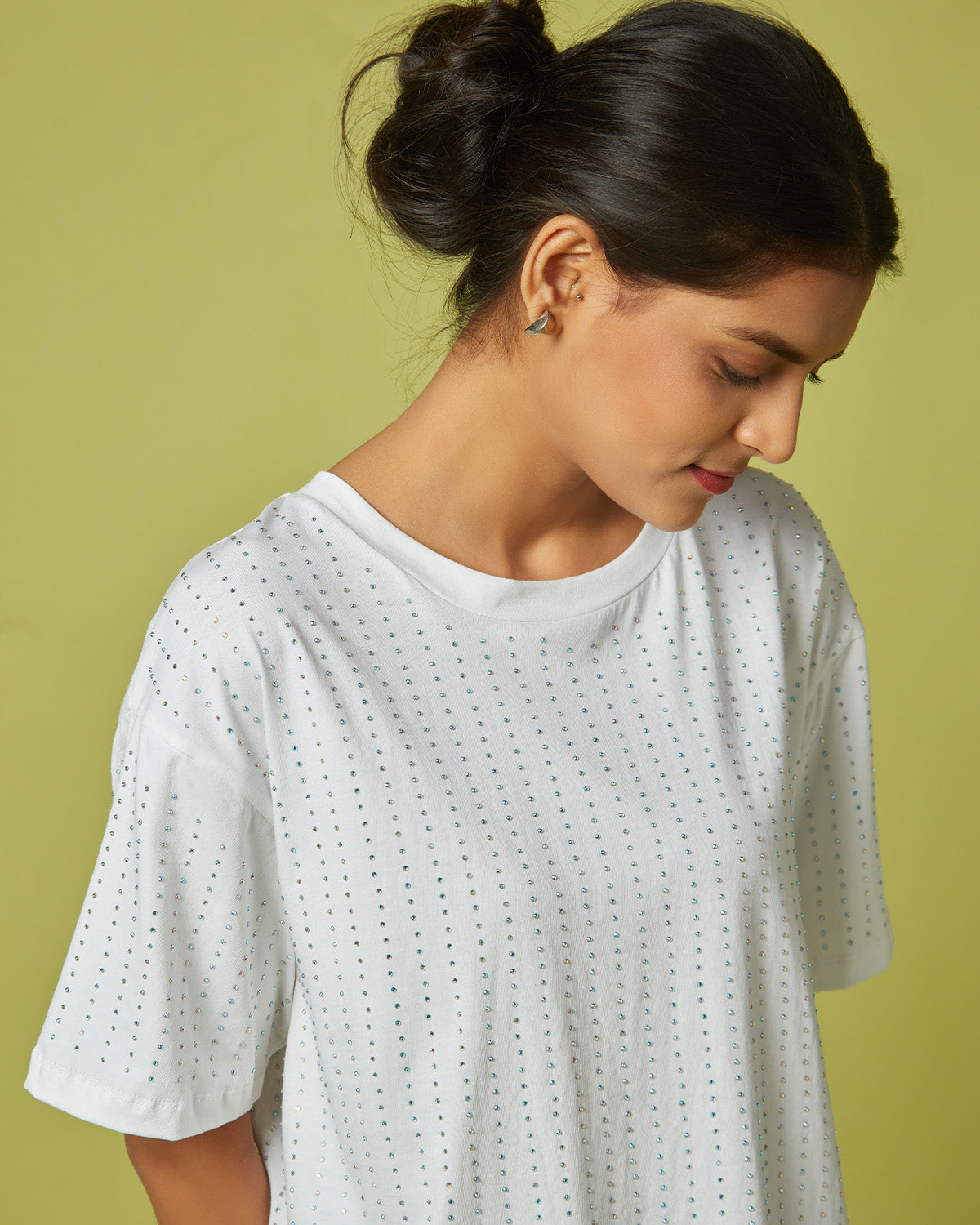 Pause Prism Party Rhinestone T-Shirt White