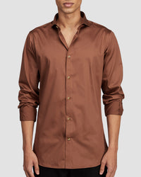 cognac stretch satin shirt - new crop
