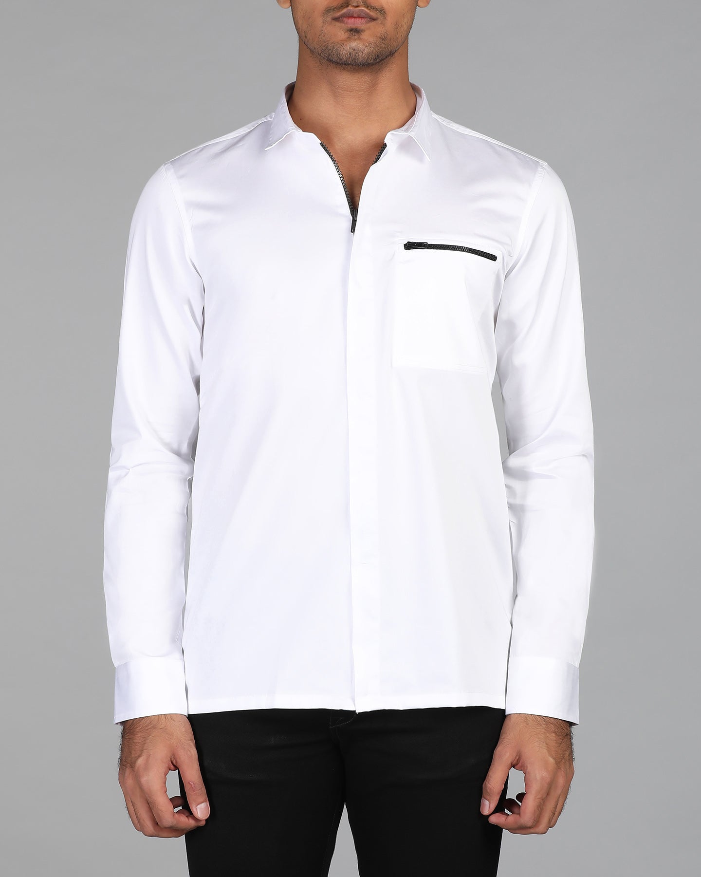 Pearl White Zipper Shirt